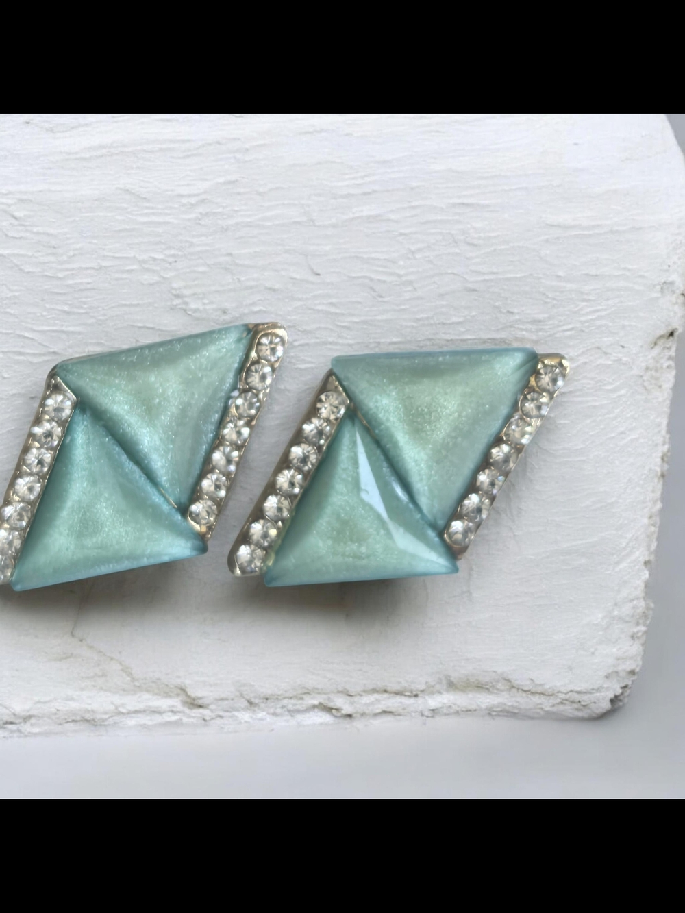 Aqua Pyramid Crystal-Trim Clip Earrings